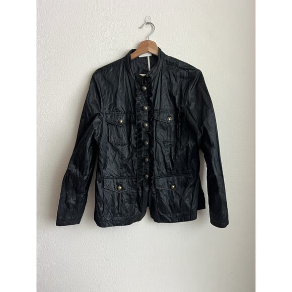 Chico's Jackets & Blazers - Chicos Jacket Ruffle Shiny Womens Size Large Black Windbreaker
